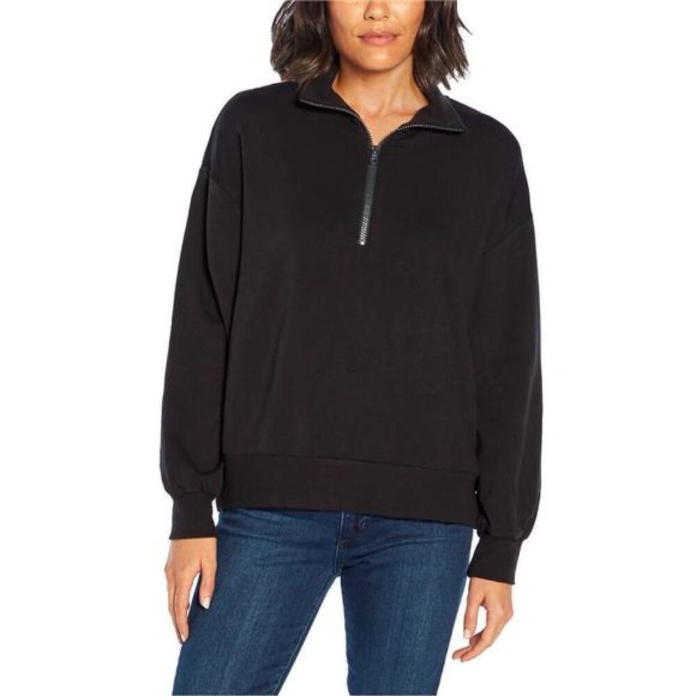 Three Dots Ladies' Quarter Zip Pullover (Black, Large)